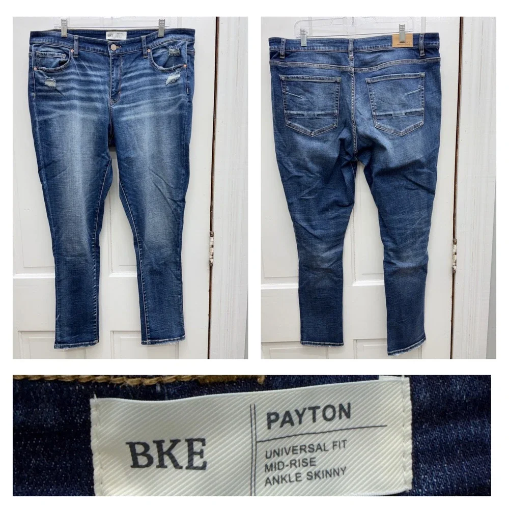 BKE Payton universal fit mid rise ankle skinny denim jeans distressed women's 36